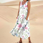 Naistele m&otilde;eldud kleit, kevadsuvi Boho vabaaja moodne varrukateta kleit p&uuml;hadeks, suur suurus XXL roosa