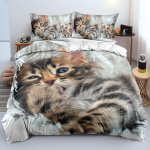 Kasside 3D-teemaline voodipesukomplekt, udusuletekk ja padjap&uuml;&uuml;r, 2/3 t&uuml;kki AU240 * 270 &uuml;lisuur pehme kodukaunistus EU Single 135x200cm