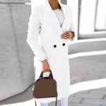 Naiste mood avara vabaaja s&uuml;gis- ja talvine &uuml;hev&auml;rviline n&ouml;&ouml;biga tviidjakk XXL valge