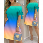 Naiste vabade &otilde;lgade minikleit suvine vabaaja l&uuml;hikeste varrukatega kikilips Triibulised prinditud kleidid Seksikad avara joonega peokleit Vestidos 3XL