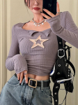 Naiste Y2k T-s&auml;rk, pikkade varrukatega esteetiline vintage T-s&auml;rk Fanshion Crop Tops M must