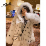 Talvine uus kapuutsiga kunstkarusnaha mantel l&uuml;hike vabaaja mantel Naine talvine soe pikkade varrukatega mantel Naiste moekas mantel one size valge