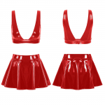 Naiste 2 tk lakknahast seksikas rinnahoidja top koos laienevate miniseelikutega, komplektid Rave Dance Party Clubwear S must