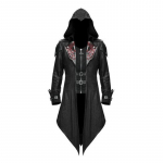 Meeste Steampunk Gooti Smoking Trenchcoat Voldi Kraega Kapuutsiga Nahast Smoking Mantel Assassiini Kost&uuml;&uuml;m Halloween XL must