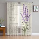 Lilla lilleline lavendel Romantilised t&uuml;llkardinad elutoa kaunistamiseks Moodne &scaron;ifoonist Sheer Voile k&ouml;&ouml;gikardin 135W x 114H(cm)