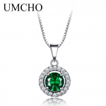 UMCHO Vintage Sapphire Emerald Silver Pendant Anniversary Birthday Valentine's Day Jewelry Gifts for Women Wife Her Girls smaragdroheline