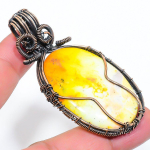 Natural Yellow Dendritic Gemstone Copper Wire Wrap Gift Pendant 2.68 c5j37