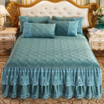 Luksuslik &Uuml;lipehme Kristallveluur Fliis Pitsiliste Volangidega Tepitud Voodiseelik Madratsikate Voodikate Padjap&uuml;&uuml;r Voodipesu Kodutekstiilid 150*200cm with pillowcase
