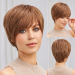HAIRCUBE Bob Pixie Cut &scaron;okolaadipruun sirge kihiline Remy parukad juustest l&uuml;hikeste naturaalsete liimita juustest parukad naistele