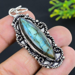 Natural Labradorite Gemstone Handmade 925 Sterling Silver Pendant 2.48 e2h82