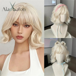 ALAN EATON Platinum Short Wave Bob Hair Parukas Heleblondid s&uuml;nteetilised tukkidega parukad naistele Kuumakindlad Cosplay Lolita juuksed