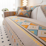 Bohemia &scaron;enillist diivanikate, geomeetrilise tikandiga diivani kate, m&ouml;&ouml;bli kaitsekate, libisemiskindlad diivanikatted elutoa sisekujunduseks 90x180cm helepruun v&auml;rv