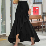 Women Ruffles Hem Mermaid Skirt Maxi Saia Elastic High Waist Asymmetrical Party Elegant Casual Long Skirt XXL