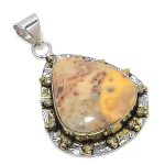 Natural Crazy Lace Agate Stone 925 Sterling Silver Two Tone Pendant 2.29 u7j91