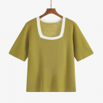 Suures suuruses naiste ruudukujuline kaelus, v&auml;rvi kokkup&otilde;rge, l&uuml;hikeste varrukatega T-s&auml;rk naiste kevad-suvised lahtised kudumid XL must