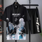 Ts&auml;rk Casual Ice Silk Gradient L&uuml;hike Meeste Varrukatega T-s&auml;rk L&uuml;hikesed p&uuml;ksid Meeste Suvine Sportlik Kaheosaline Komplekt Stiilne Meeste Riietus 5XL