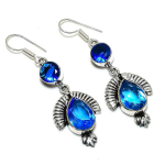 Natural London Blue Topaz Handmade 925 Sterling Silver Gift Earring 2.25 v6u15
