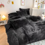 Luksuslik 4-osaline &uuml;likohev pehme korallifliis, soe hubane naaritsast voodipesukomplekt sametist tekikott voodipesukomplekt tekk voodikate 220x240 quilt cover black