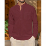 Puuvillased linased meeste s&auml;rgid vabaaja s&auml;rk Kerge puhkuse pikkade varrukatega Henley kraega rannas&auml;rgid Hawaii T-s&auml;rk Meeste S must