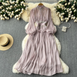 Uus elegantne aluskrae laterna varrukas Mujer Slim Fit Ruched, suur kiik, raske r&uuml;&uuml; Tutid kett Prantsuse stiilis Moda kleit XXL heleroosa v&auml;rv