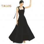 Naiste pulmakleit, satiinist pitsiline &otilde;lapael, v&ouml;&ouml;ri, kandiline kael, A-joon, suur kiik, &uuml;hev&auml;rviline varrukateta filmimine pildistav &otilde;htukleit XXL must