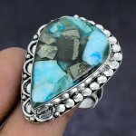 Pyrite Turquoise Gemstone 925 Sterling Silver gift Jewelry Ring Size 10 g3I06