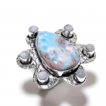 Natural Caribbean Larimar, Moonstone Gemstone 925 Sterling Silver Ring S.10 i8y34