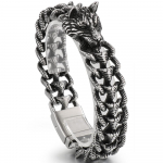 Lahe punk hundipea k&auml;ev&otilde;ru meestele vintage 18 mm laiusega kiilukujulise l&uuml;liketiga k&auml;ev&otilde;rud meeste roostevabast terasest viikingite loomade ehted 22CM must