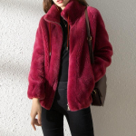 Winter Women Plus fliisist paksendatud kahepoolne fliisist krae, soe kapuuts kardigan t&otilde;mblukuga fliisjakk S punane