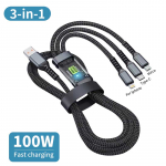 100W 5A 3 in 1 1,2M kiirlaadimiskaabel Micro USB Type C Lightning kaabel iPhone'ile Samsung Huawei Xiaomi telefonilaadija USB C andmekaabel 1.2M must