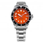 Suhte FreeDiver GMT seeria Sapphire roostevabast terasest oranži sihverplaadiga automaatne RTF055 200M meeste k&auml;ekell oranž
