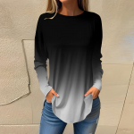 Naiste avara &uuml;markaela gradiendtr&uuml;kiga pikkade varrukatega T-s&auml;rgi top-pullover XL oranž