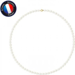 PERLINEA - Collier Perle de Culture d'Eau Douce AAA+ - Riz 5-6 mm - Blanc Naturel - Or Jaune - Bijoux Femme