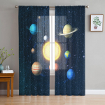 Univers T&auml;histaev P&auml;ikeses&uuml;steem Planeet &Otilde;hukesed Kardinad Elutuppa T&uuml;ll Akendele Voile L&otilde;ng L&uuml;hikesed Magamistoa Kardinad W135 x H114cm