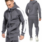 Uus meeste mood, 2-osaline triibuline s&ouml;rkimiskost&uuml;&uuml;m, kapuutsiga kapuutsiga jope ja dressip&uuml;kste komplekt XXXL hall