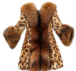 Naiste talvemantel Mantli imitatsioon karusnahast mantel Kunstkarusnahast krae Klassikaline Leopard Keskmise pikkusega talvejope M black