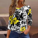 Naiste mood vabaaja &uuml;mmarguse kaelusega 3/4 varrukatega vaba tr&uuml;kiga T-s&auml;rk naiste topp L sinine