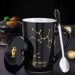 Loov keraamiline kruus &ndash; kaane ja lusikaga T&auml;htkujud, ideaalne kingitus paaridele Sagittarius Spoon with Lid must