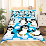 Pinguin tekikate Kawaii loomanahaprint Must Valge V&auml;ike Pinguin Tekikate Sinine J&auml;&auml;m&auml;gi Antarktika Talvine Voodipesu Komplekt EU single(135x200cm)