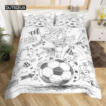 Jalgpalli tekikottide komplekt K&auml;sitsi joonistatud visand Jalgpallilipp V&otilde;rk Meeskondlikud spordivoodipesu komplekt poistele teismelistele meestele Twin tekikate 140x200cm 3pcs white
