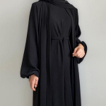 Abaya komplekt Kortsus Kangas Avatud Abaya Sisemine Pikk Kleit Islami Riietus Moslemitest Naiste Kleitide Komplekt T&uuml;rgi Kaftan Ramadan Eid M must