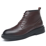 Briti stiilis brogue-id Mootorrattasaapad meestele Paks platvorm Meeste Kevad Retro Nahast K&otilde;rgendatud K&otilde;rge s&auml;&auml;rega T&ouml;&ouml;saapad 38 pruun