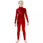 T&uuml;drukute l&auml;ikiv metallik mock kaelusega unitard lukuga seljal &uuml;hes t&uuml;kis pikkade varrukatega bodikost&uuml;&uuml;m lastele wetlook XS