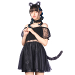 Koketiline girly cosplay Halloweeni must pitsiline kass M must kost&uuml;&uuml;m uhke kleit kost&uuml;&uuml;m [Clear Stone] naiste beige
