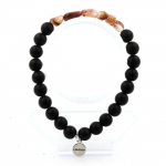 Pierres et Min&eacute;raux. Bracelet Quartz rutile rouge du Br&eacute;sil + Perles Onyx noir mat 8 mm. Fabriqu&eacute; en France.