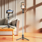 CYKE Bluetooth Selfie-pulk koos integreeritud statiivi ja t&auml;itevalgusega L13 stainless steel no light version