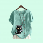 Naiste Mood &Uuml;markraega l&uuml;hikeste varrukatega suvine lahtine linane T-s&auml;rk Laides Casua kassimustriga pluus S pruun