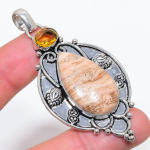 Natural Orange Amazonite, Citrine 925 Sterling Silver Jewelry Pendant 2.88 g3z82