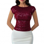 Naiste T-s&auml;rk &Uuml;mara kaelusega l&uuml;hikeste varrukatega litritega topid seljataga disainiga Slim Fit seksikad peotopid igap&auml;evaseks kandmiseks M punane