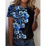 Naiste T-s&auml;rk 3D lilledega graafiline t-s&auml;rk Korea mood l&uuml;hikeste varrukatega O-kaelusega riided vaba aja Harajuku s&auml;rk suvetopsid L